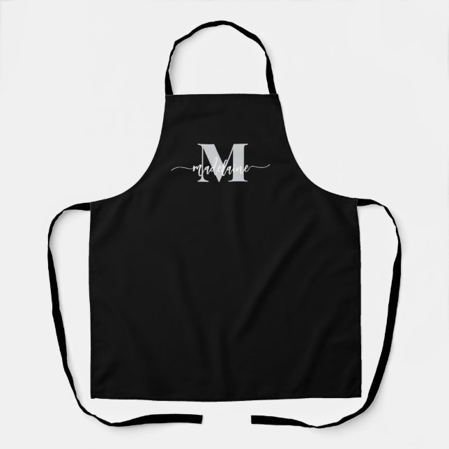 Monogram Black Silver Personal  Apron (Front)