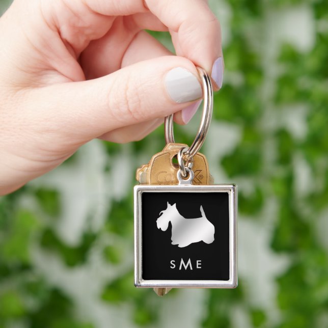 Monogram Black Silver Scottie Dog Key Ring (Hand)