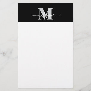 Monogram Black Silver White  Personal Stationery