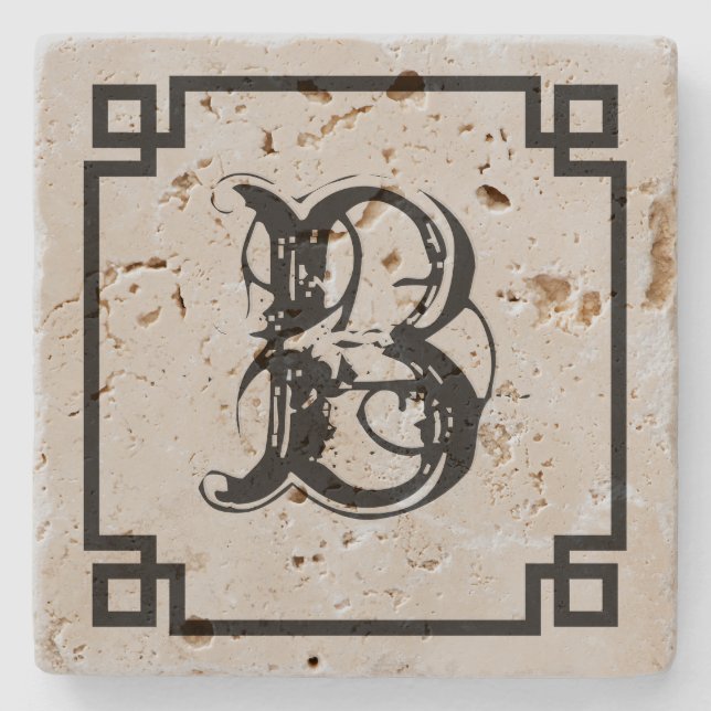Monogram Black Simple Frame Stone Coaster (Front)