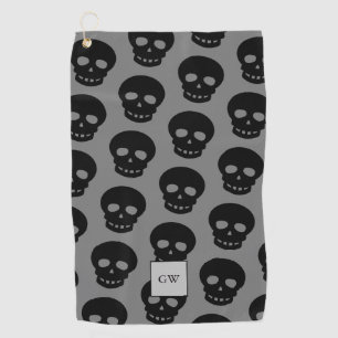 Monogram Black Skull Grey Goth Pattern Novelty Golf Towel