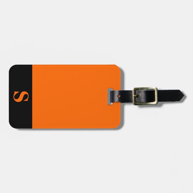 Monogram Black Stripe on Orange Luggage Tag (Front Horizontal)