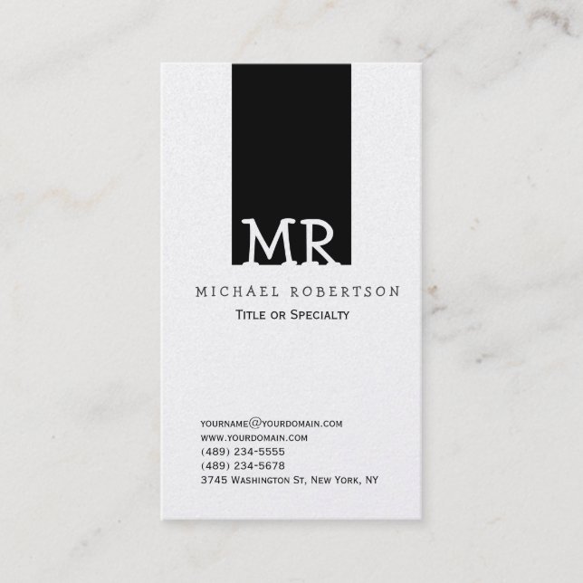 Monogram Black Striped Clean Consultant Business Card (Front)
