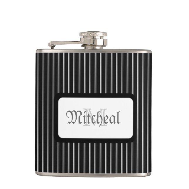 Monogram Black Striped Flask (Front)
