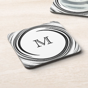 Monogram Black Swirl Abstract Art Coaster