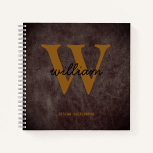Monogram black tan script name burgundy leather  notebook