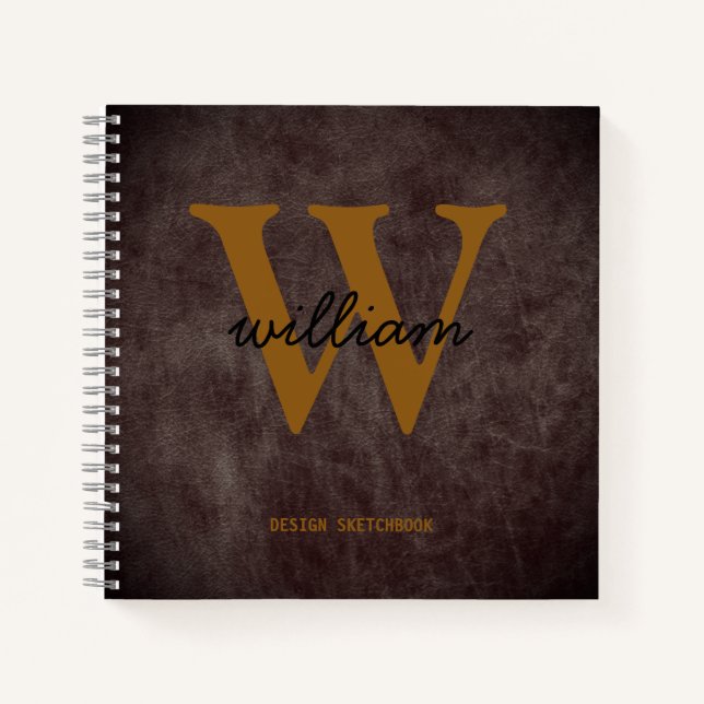 Monogram black tan script name burgundy leather  notebook (Front)
