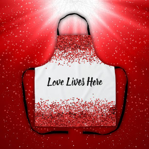 Monogram - Black text on white with red glitter Apron