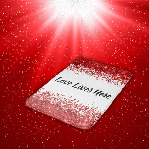 Monogram - Black text on white with red glitter Bath Mat