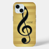 Monogram Black Treble Clef on Golden Stripes