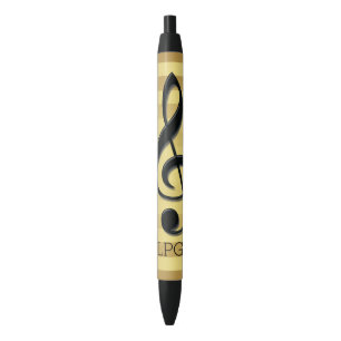 Monogram Black Treble Clef on Golden Stripes Ink Pen