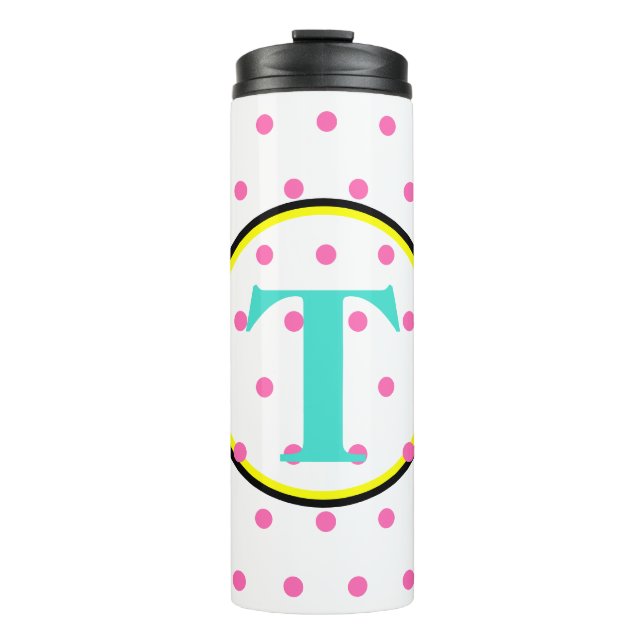 Monogram Black Turquoise Pink Dots Thermal Tumbler (Front)
