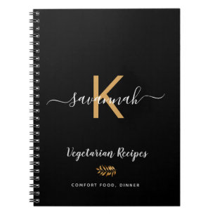 Monogram black vegetarian cooking food recipes notebook