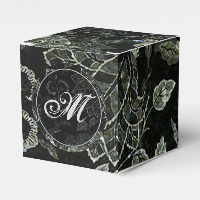 Monogram Black Vintage Floral Cube Favour Box (Front Side)