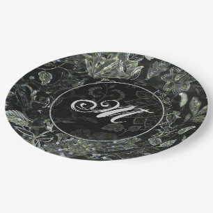 Monogram Black Vintage Floral Paper Plates