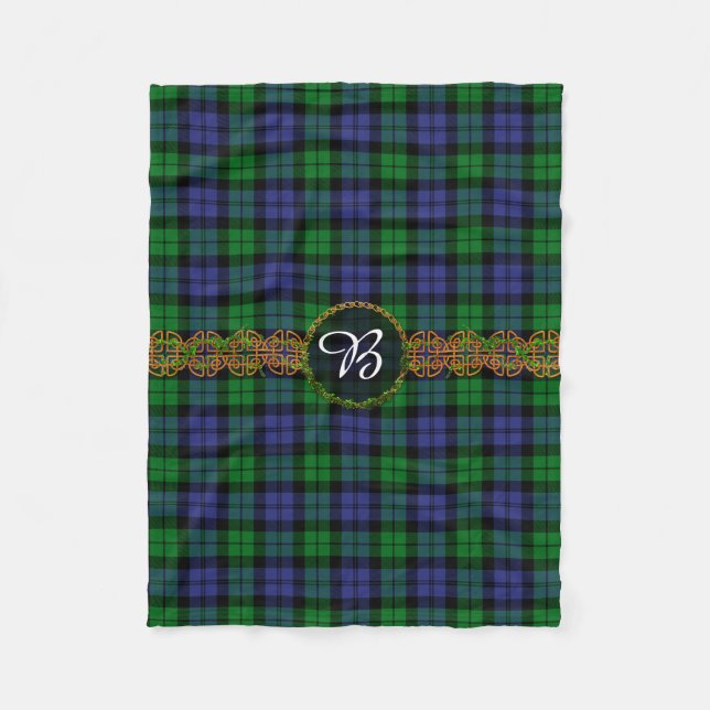 Monogram Black Watch Military Tartan Fleece Blanket (Front)