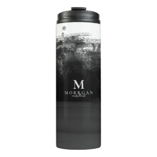 Monogram Black Watercolor Abstract Thermal Tumbler