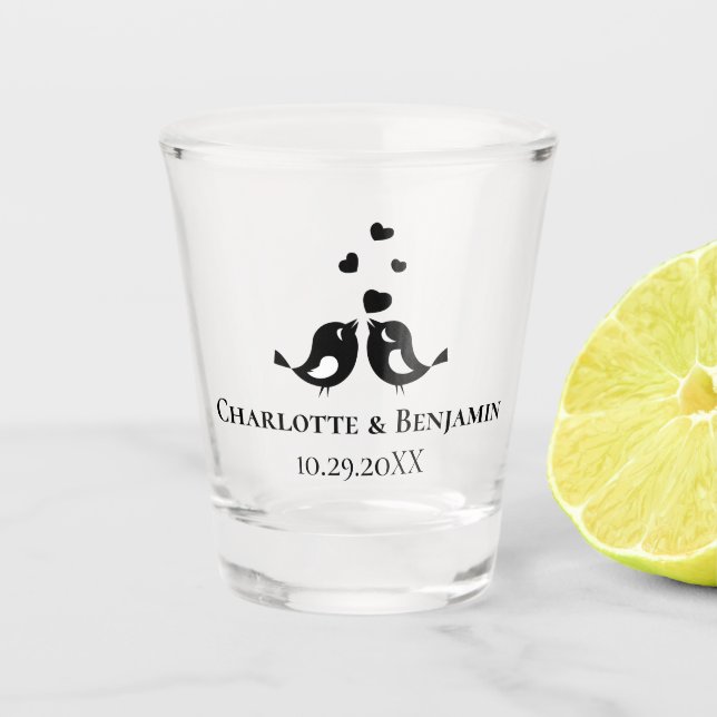 Monogram Black Wedding Favours  Shot Glass (Front)