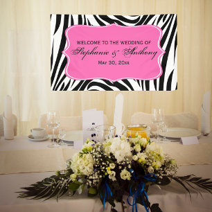 Monogram Black, White and Hot Pink Zebra Wedding Banner