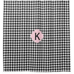 Monogram Black, White and Pastel Pink Houndstooth Shower Curtain