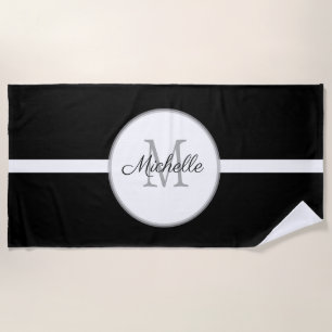 Monogram Black White Beach Towel