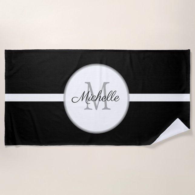 Monogram Black White Beach Towel (Front)