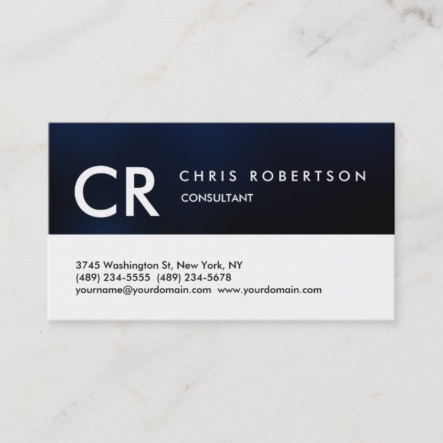 Monogram Black White Blue Pattern Business Card (Front)