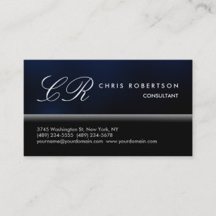 Monogram Black White Blue Pattern Business Card