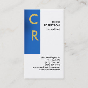 Monogram Black White Blue Plain Business Card