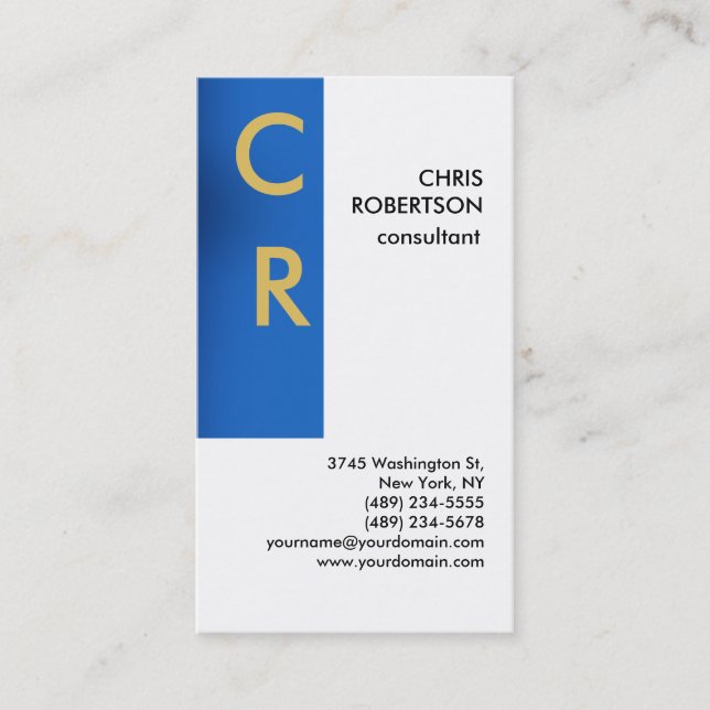 Monogram Black White Blue Plain Business Card (Front)
