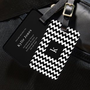 Monogram Black White Bold Wavy Pattern Luggage Tag