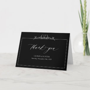 Monogram Black White Border Wedding Thank You Card