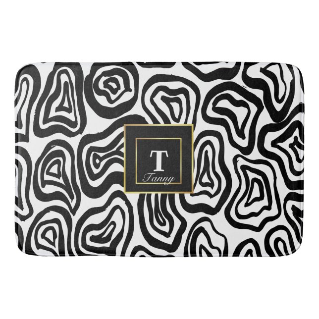 Monogram Black White brushed texture Bath Mat (Front)