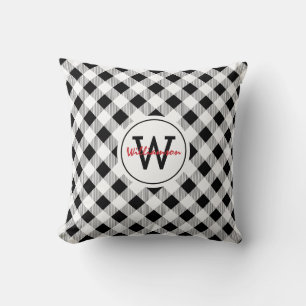 Monogram Black White Buffalo Check Pillow