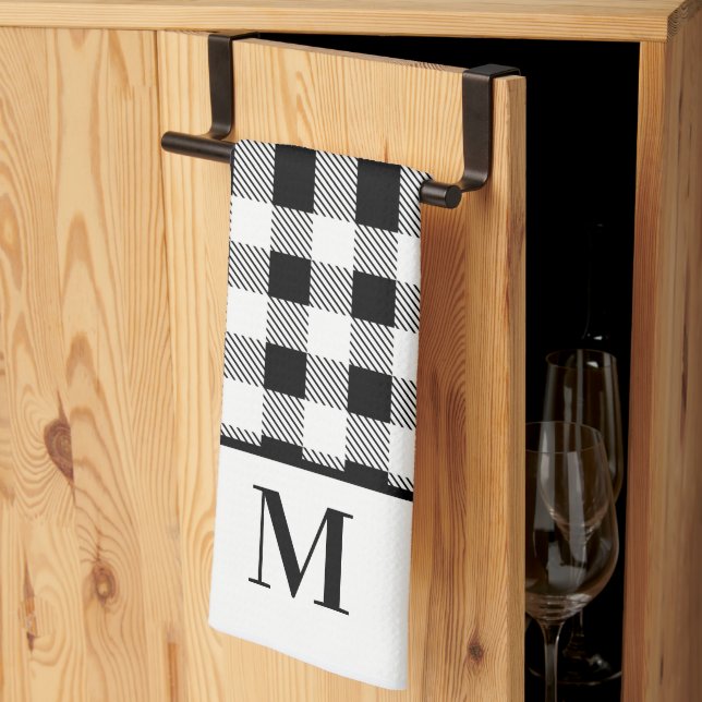 Monogram Black  White Buffalo Plaid Bath Towel Set (Thirds Fold)