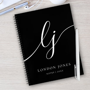 Monogram Black White Calligraphy 2 Initials Script Notebook
