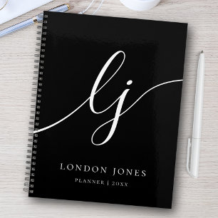 Monogram Black White Calligraphy Initials Business Planner