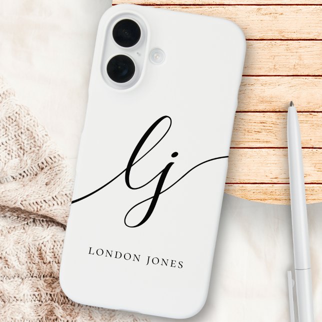 Monogram Black White Calligraphy Script Initials Case-Mate iPhone Case (Creator Uploaded)