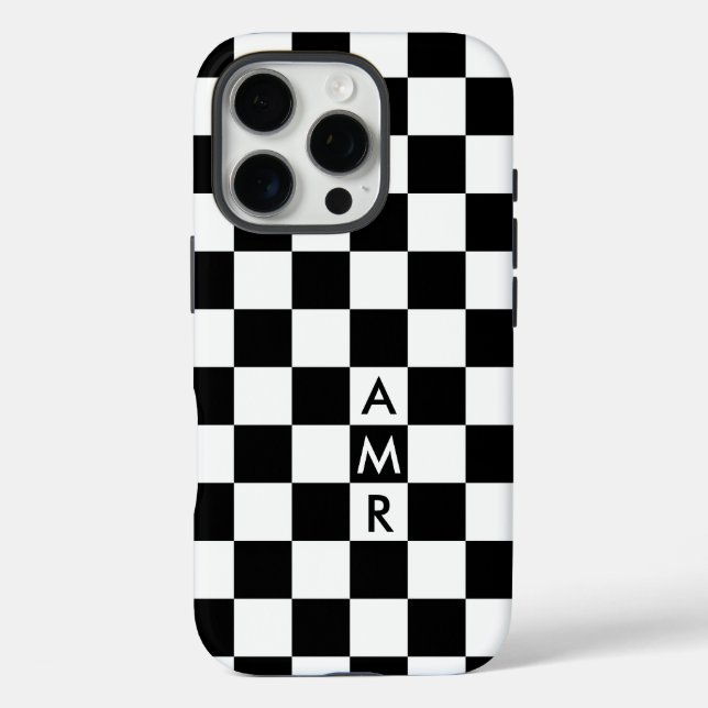 Monogram Black White Chequered Pattern Case-Mate iPhone Case (Back)