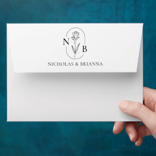 Monogram Black White Classic Elegant Wedding Envelope