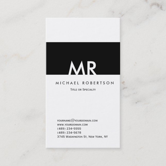 Monogram Black White Clean Business Card (Front)