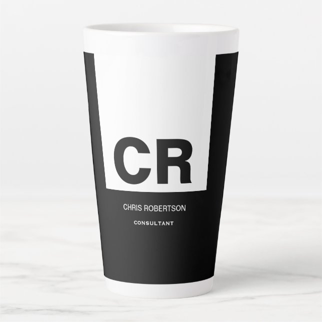 Monogram Black White Create Custom Gift Latte Mug (Front)