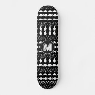 Monogram Black White Cute Animals Pattern Skateboard