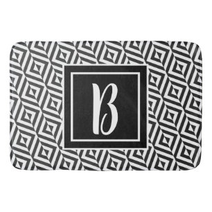 Monogram Black & White Diamond Pattern Bath Mat