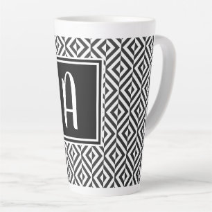 Monogram Black & White Diamond Pattern Latte Mug