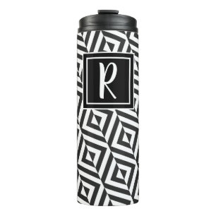 Monogram Black & White Diamond Pattern Thermal Tumbler
