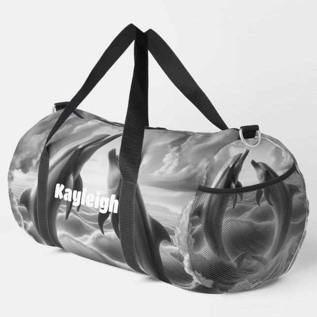 Monogram Black & White Dolphins Ocean | Duffle Bag (Right Corner)