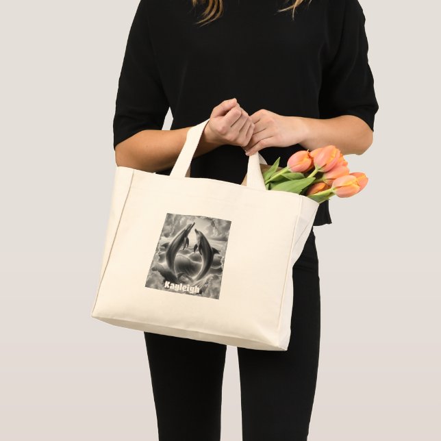 Monogram Black & White Dolphins Ocean | Mini Tote Bag (Front (Product))