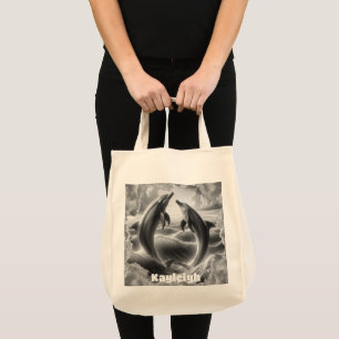 Monogram Black & White Dolphins Ocean Tote Bag