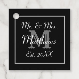 Monogram Black & White Est. Date Wedding Favour Tags